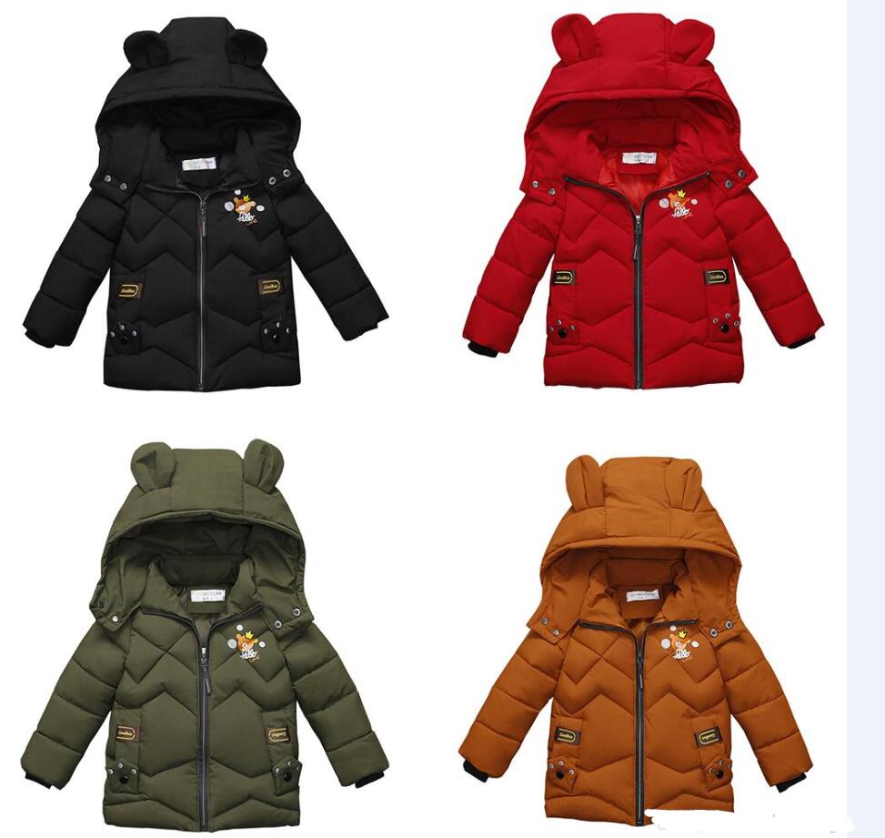 Baby Boy Thickening Snowsuit 3D Bear Ear Patchwork Crown Love Printed Coat Kids Winter Clothes Boutique Embroidery Zipper Hooded Jacket 2-5T